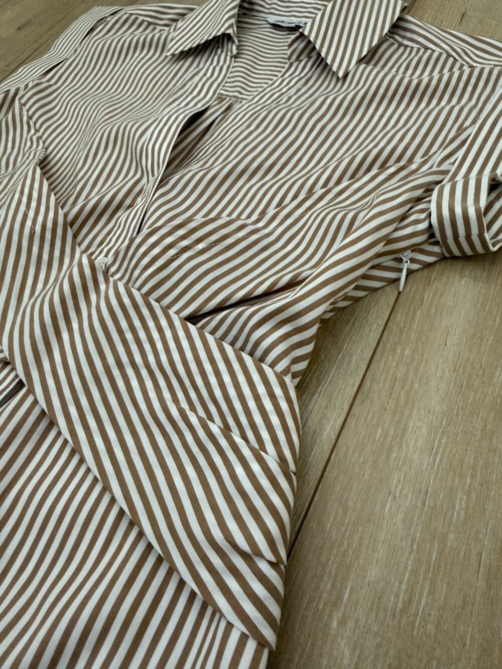 Veronica Beard Striped Cotton Waist Wrap Button Shirt Dress Acorn White Size 0 - Picture 6 of 9